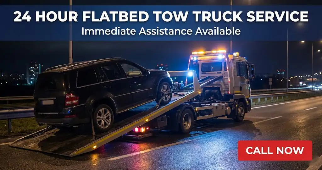 securing car on top of flatbed tow truck